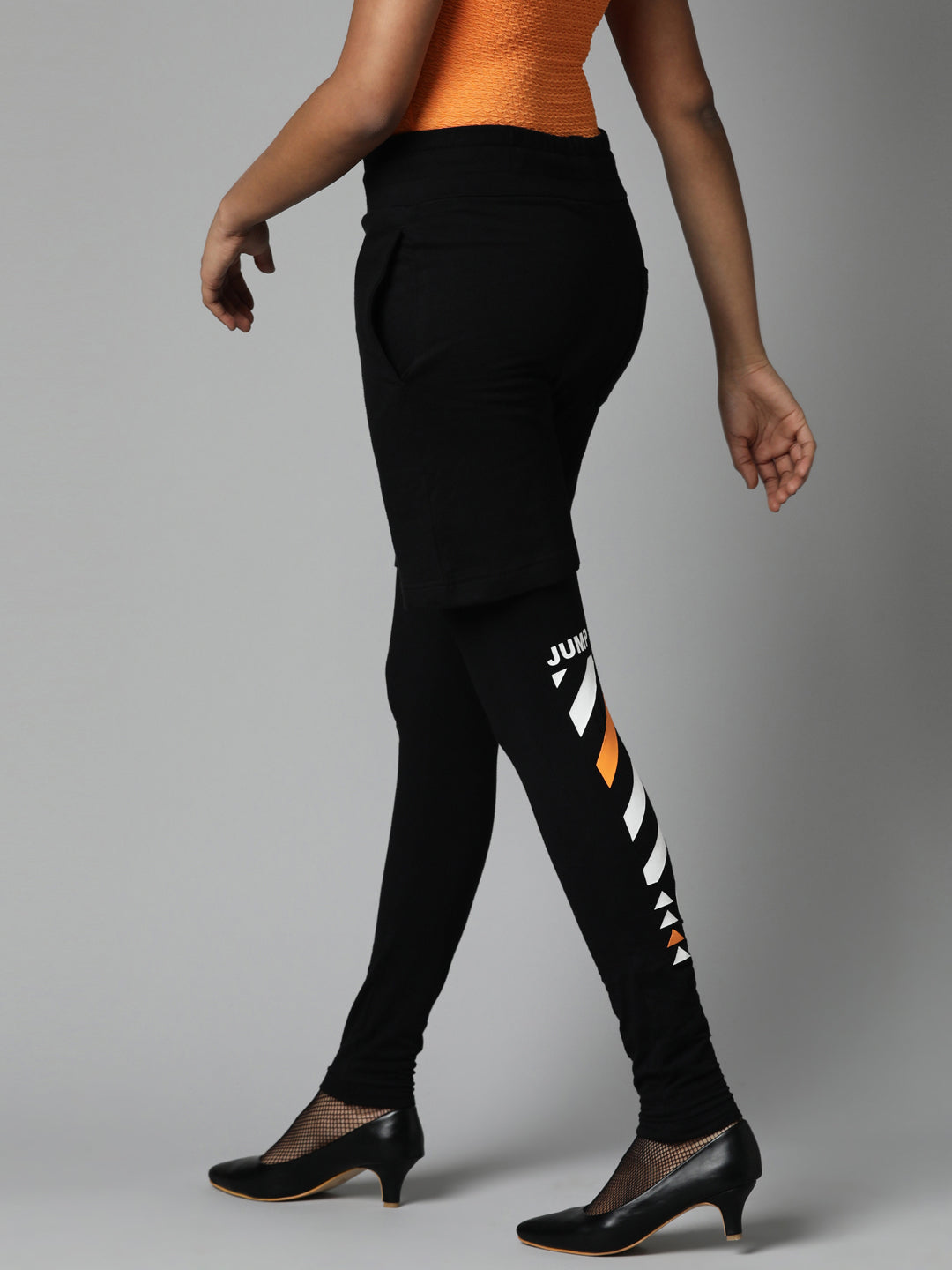 Buy women Black Regular Fit 2-in-1 Shorts with Skinny Leggings