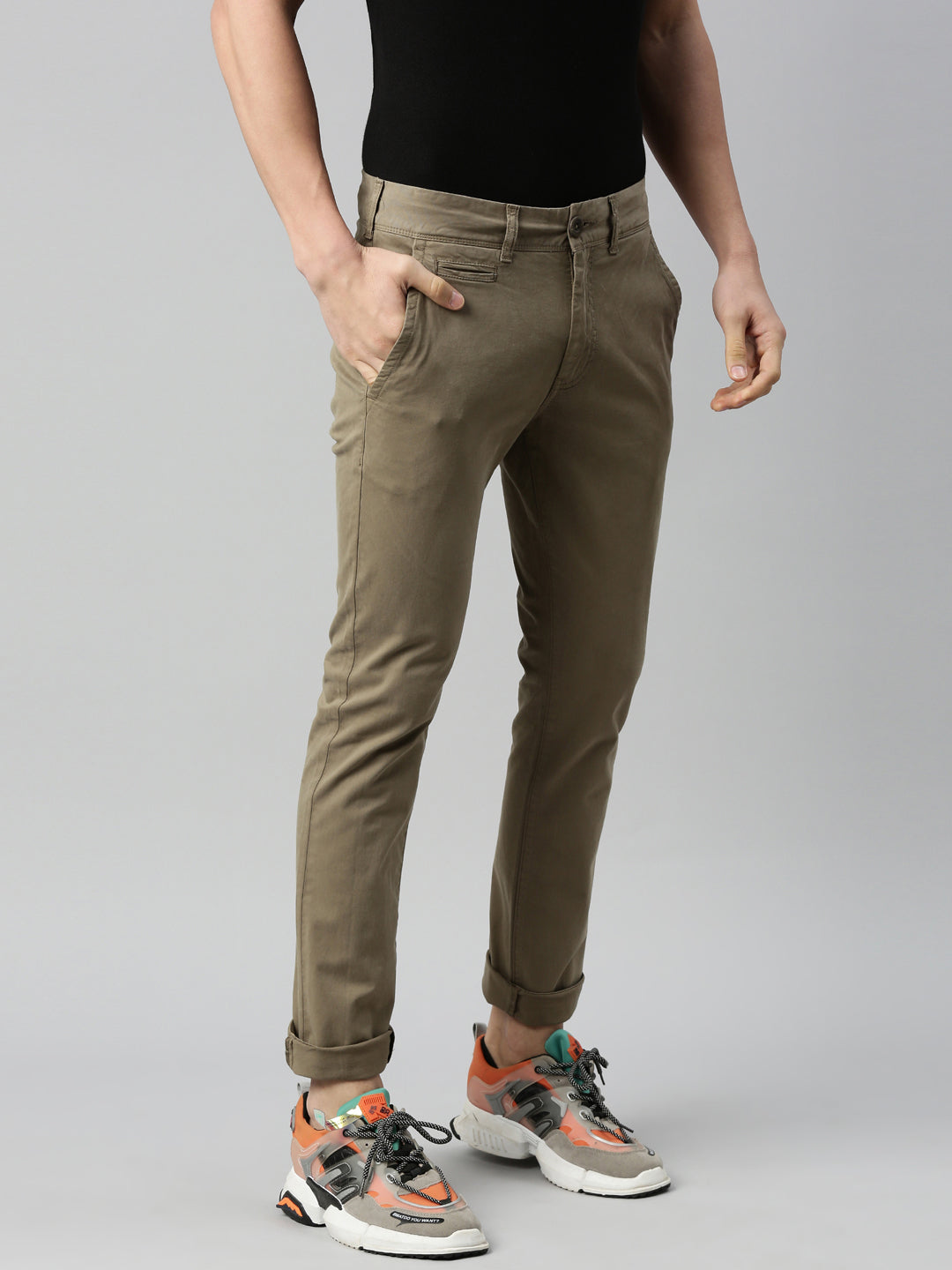 Buy BREAKBOUNCE Olive 5-Pocket Slim Fit Trouser Online